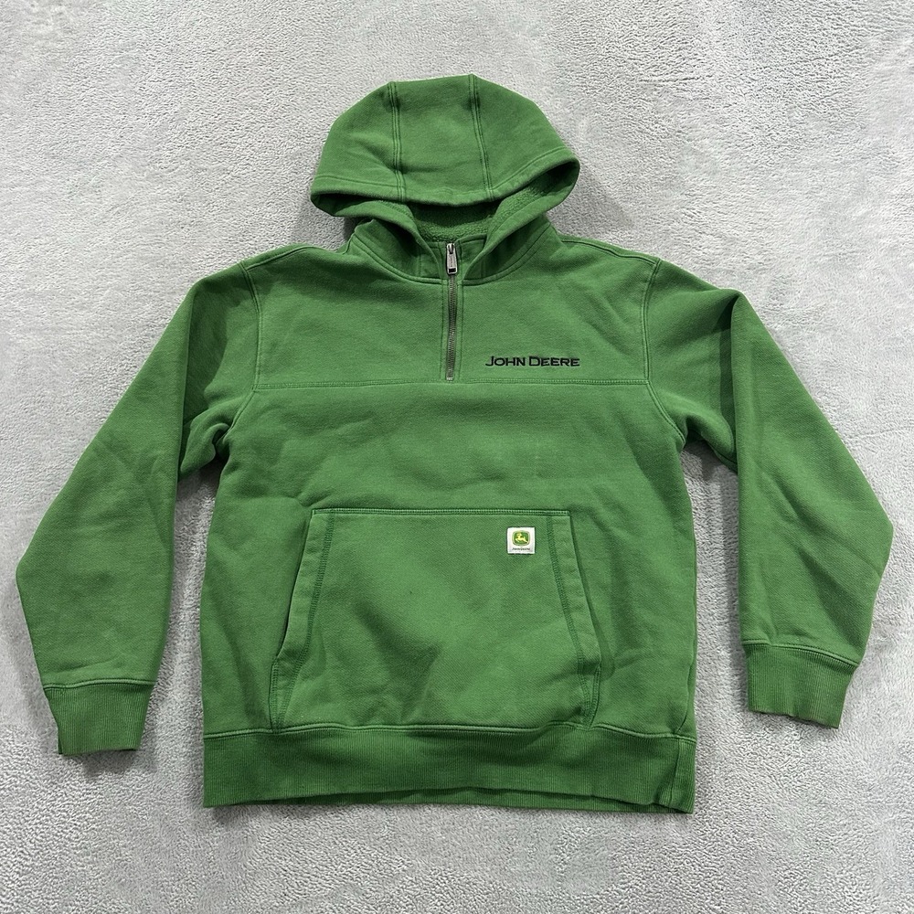 John Deer 1/4 Zip Sweatshirt Hoodie Men S Green Pockets Workwear